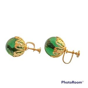 Vintage Emerald Green Glass Ball Earrings